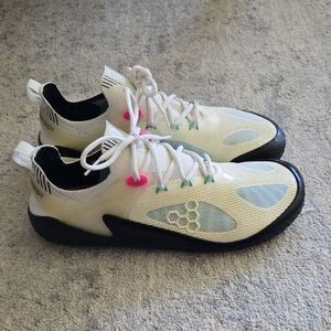Vivo Barefoot White and Black Athletic Shoes with Pink Accents